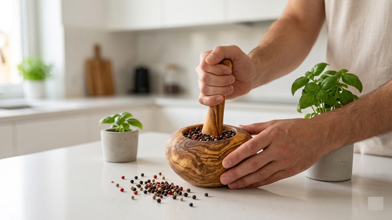 Set of Olive Wood Mortar and Pestle