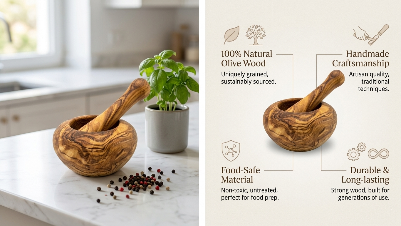 Set of  Olive Wood Mortar and Pestle