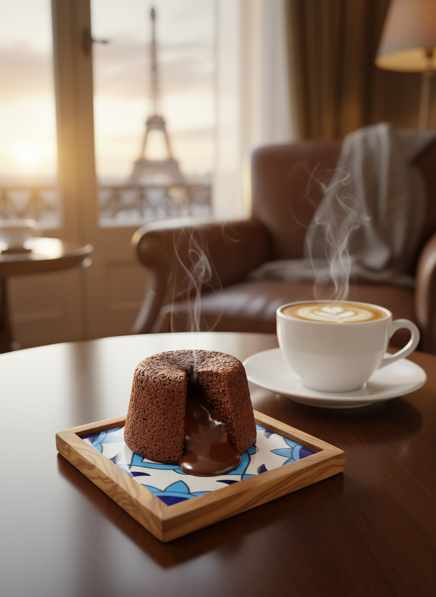 Set of 4 Classic Olive Wood and Ceramic Coasters