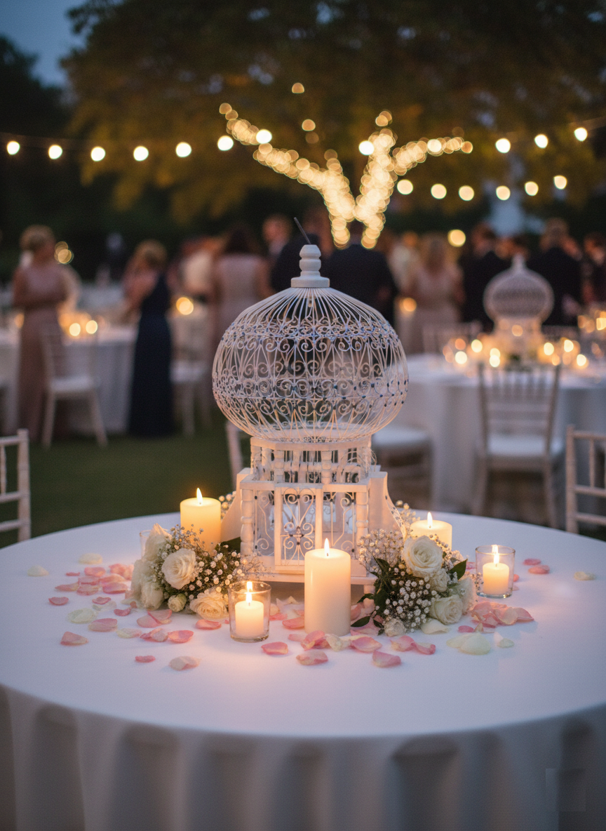 Vintage Handcrafted Wooden Bird Cage – Blue & White – Decorative Piece