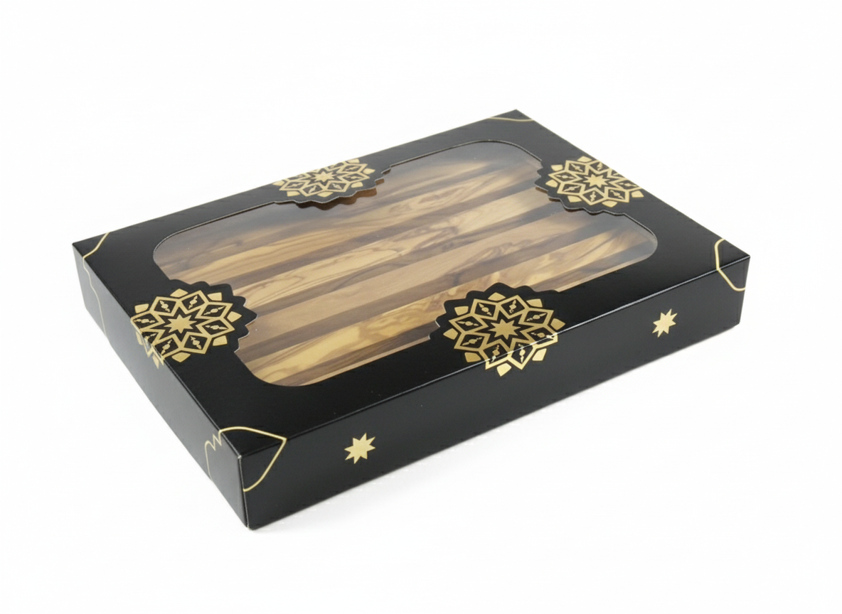 Olive Wood Breadboard with Crumb Tray, Natural Grain, Handmade