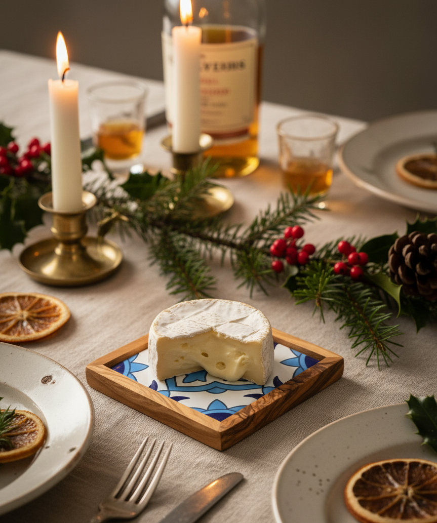 Set of 4 Classic Olive Wood and Ceramic Coasters