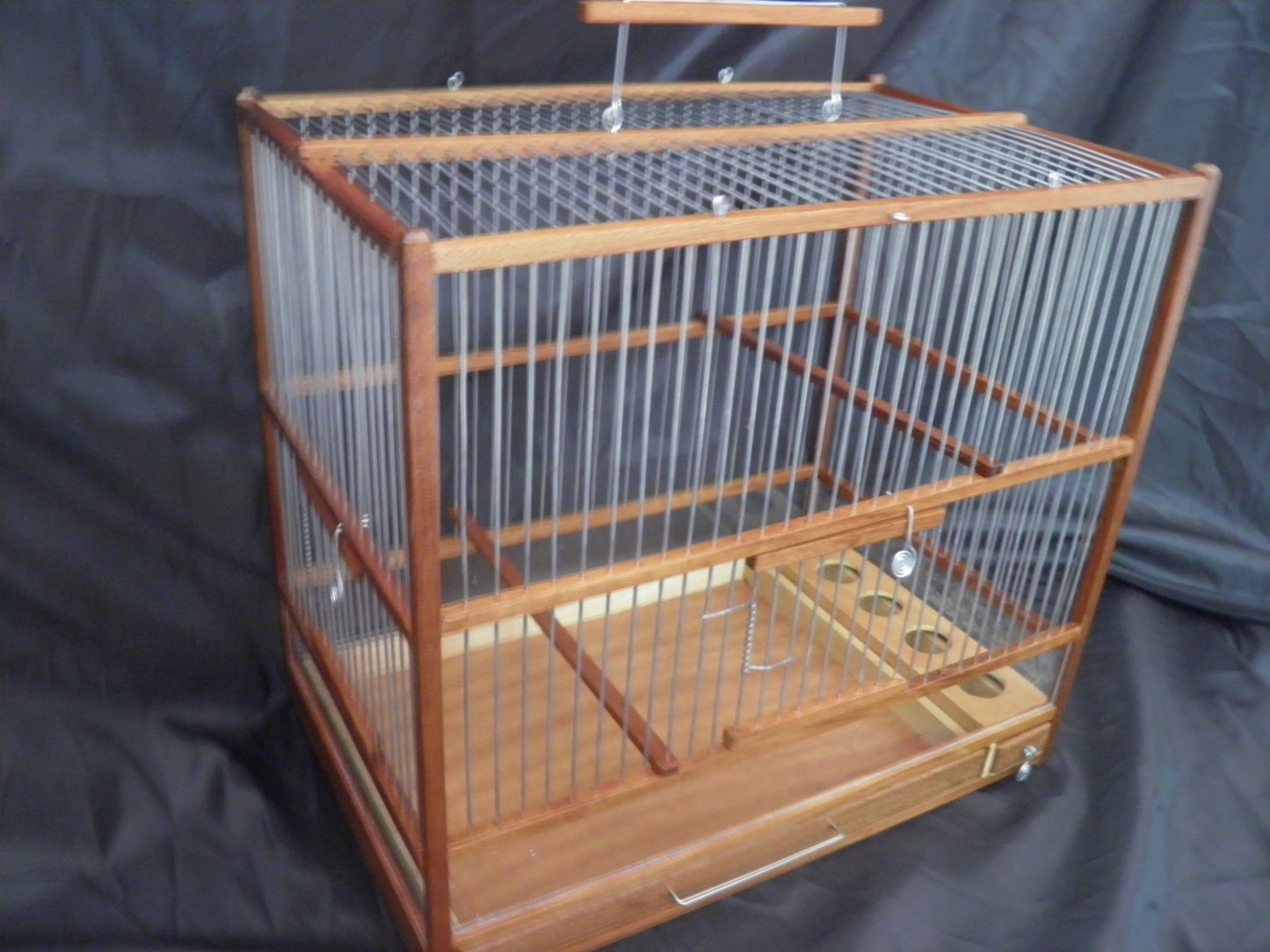 Medium Handcrafted Wooden Bird Cage with Slide-Out Tray & Plexiglass Base