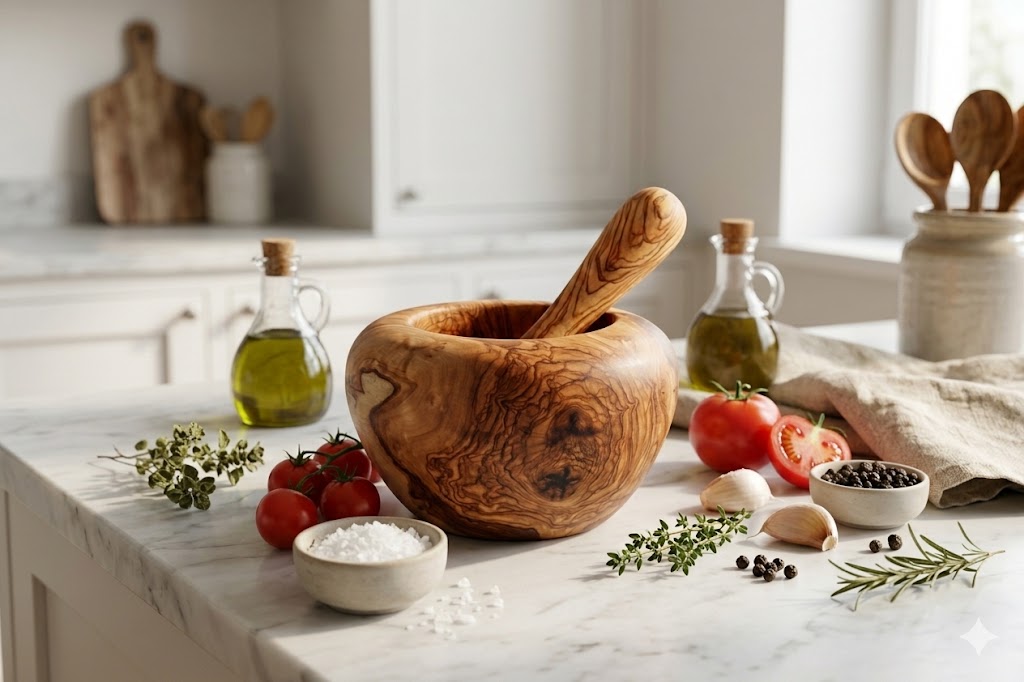Set of  Olive Wood Mortar and Pestle
