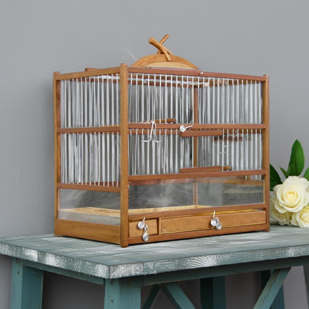 Amazing Wooden Hand Crafted Bird Cage;  Slide Out Tray, Plexiglas.