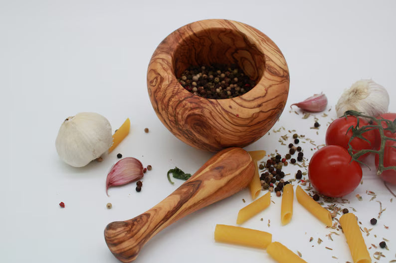 Set of  Olive Wood Mortar and Pestle