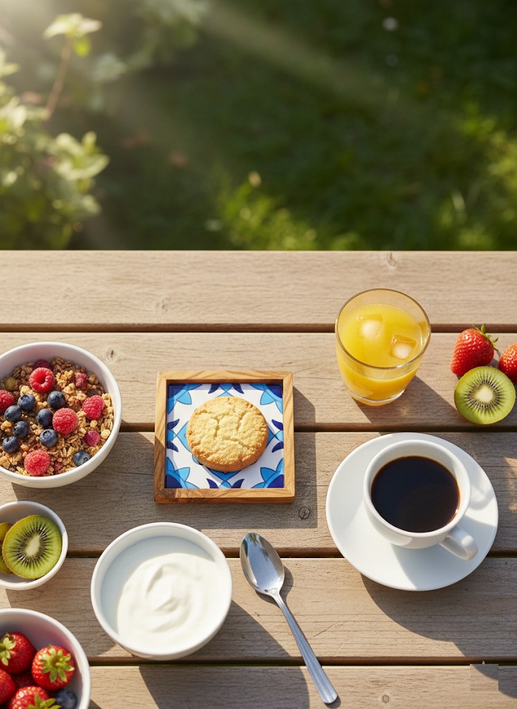 Set of 4 Classic Olive Wood and Ceramic Coasters