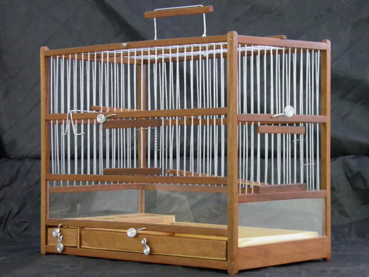 Handcrafted Red Wood Bird Cage with Slide-Out Tray & Plexiglass Base – Durable & Elegant
