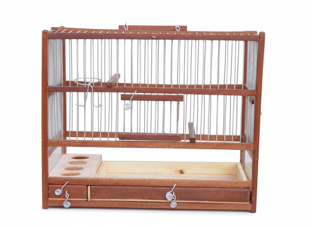 Medium Handcrafted Wooden Bird Cage with Slide-Out Tray & Plexiglass Base