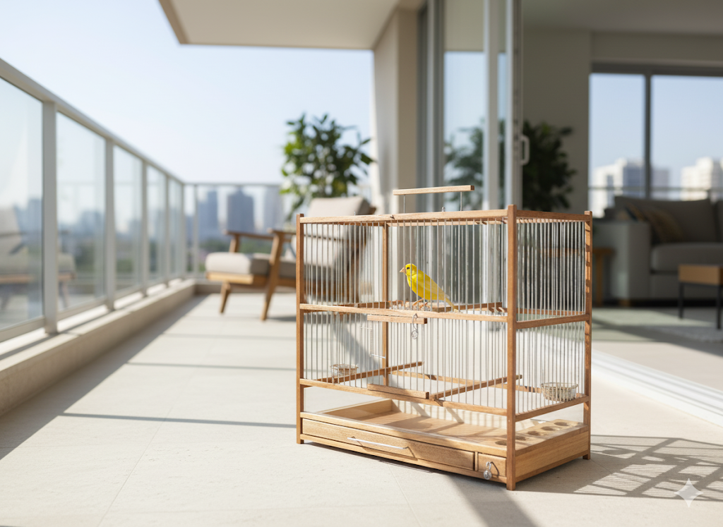 Medium Handcrafted Wooden Bird Cage with Slide-Out Tray & Plexiglass Base