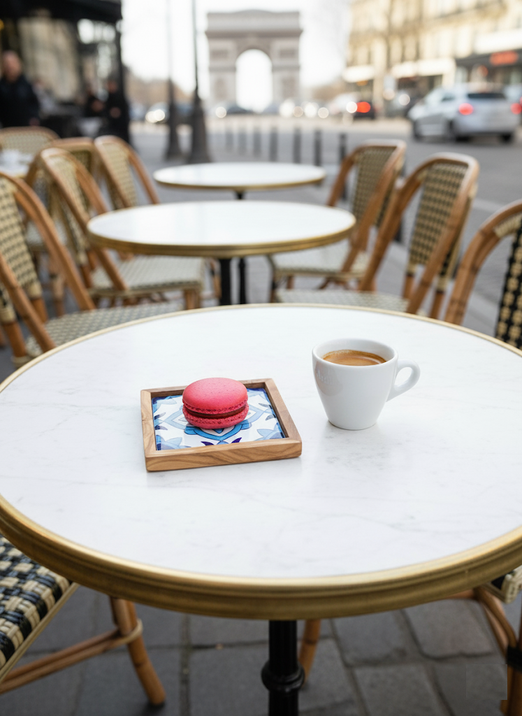 Set of 4 Classic Olive Wood and Ceramic Coasters