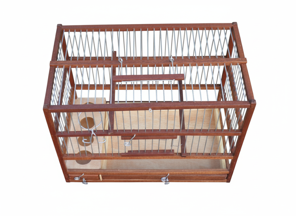 Medium Handcrafted Wooden Bird Cage with Slide-Out Tray & Plexiglass Base