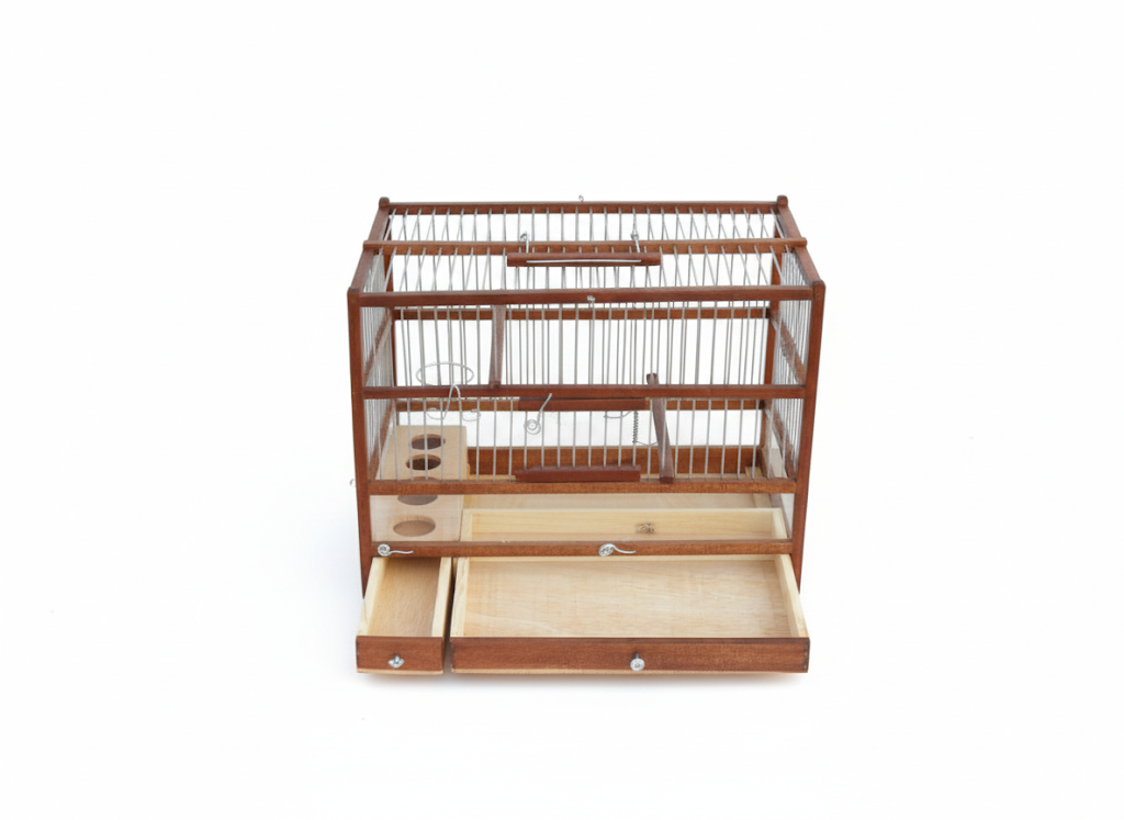 Medium Handcrafted Wooden Bird Cage with Slide-Out Tray & Plexiglass Base